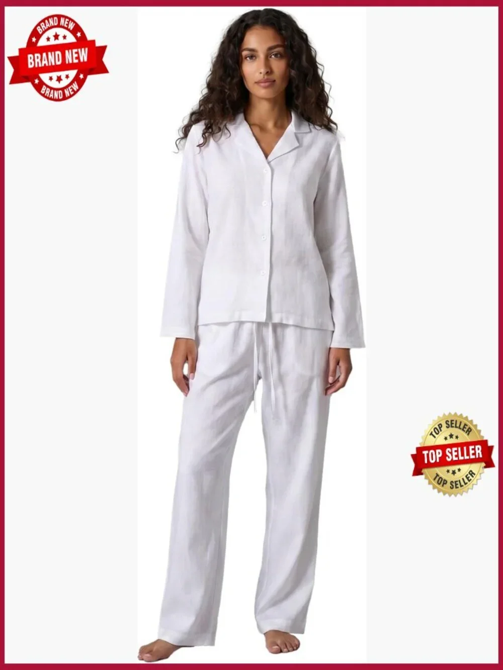 2 Piece Long Sleeve Linen Lounge Set with Pockets Relaxed Fit